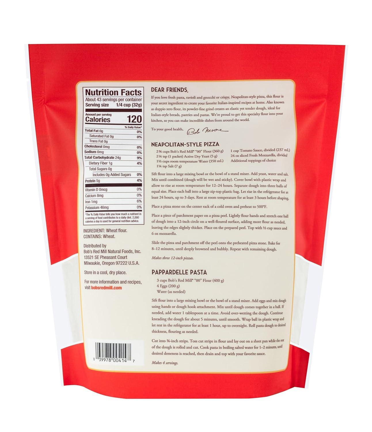 imageBobs Red Mill 00 Flour Premium ItalianStyle 48oz Pack of 4 Non GMO Vegan Kosher48 Ounce Pack of 4