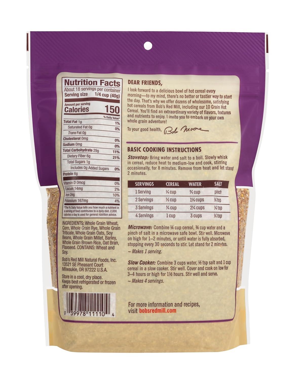 imageBobs Red Mill 10 Grain Hot Cereal 25oz Pack of 4 Whole Grain Vegan Kosher25 Ounce Pack of 4