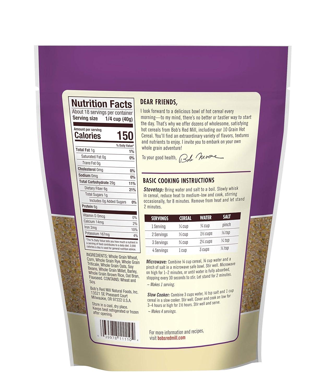 imageBobs Red Mill 10 Grain Hot Cereal 25oz Pack of 4 Whole Grain Vegan Kosher25 Ounce Pack of 4