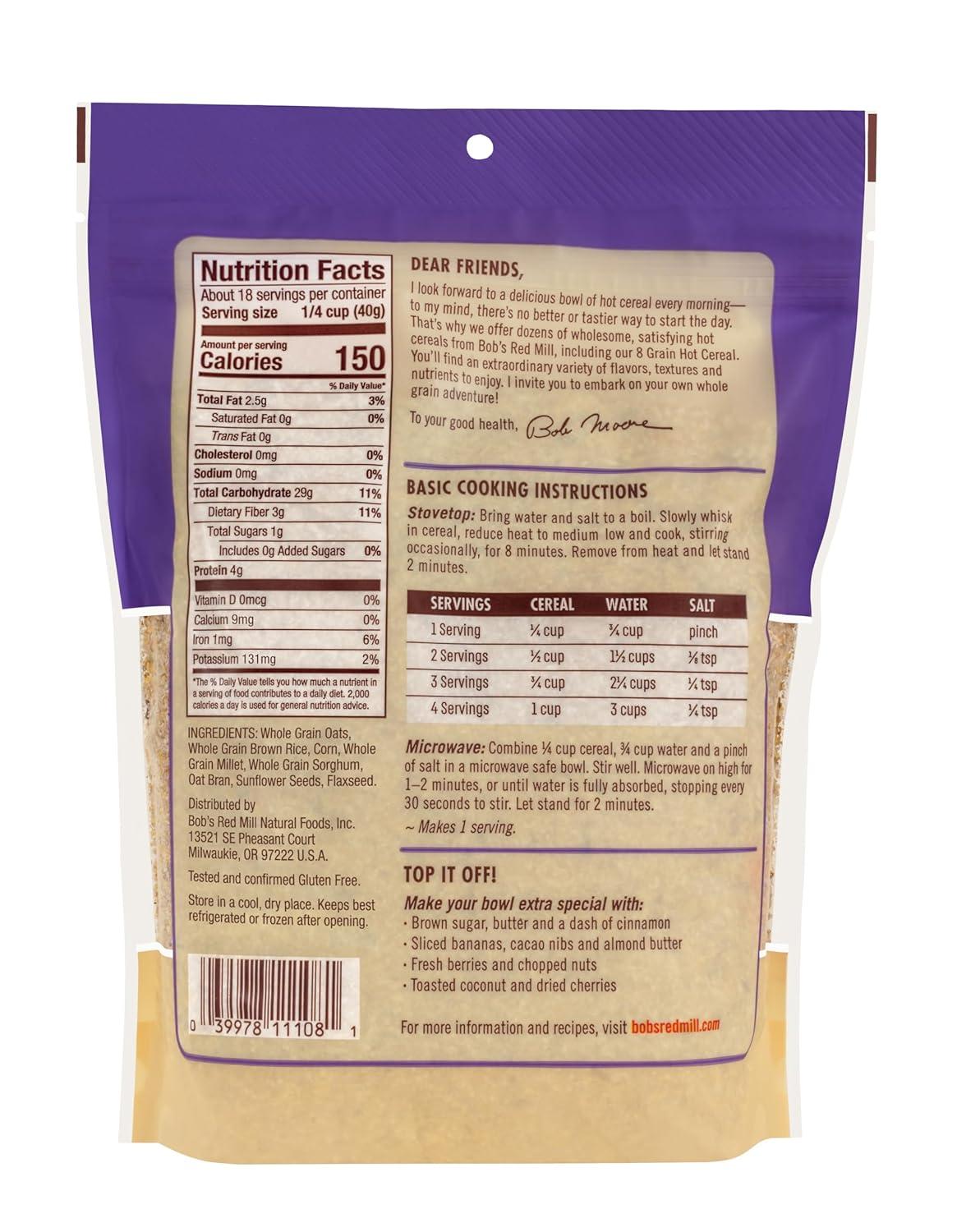 imageBobs Red Mill Gluten Free 8 Grain Hot Cereal 25oz Pack of 4 Vegan Kosher100 Ounce Pack of 1