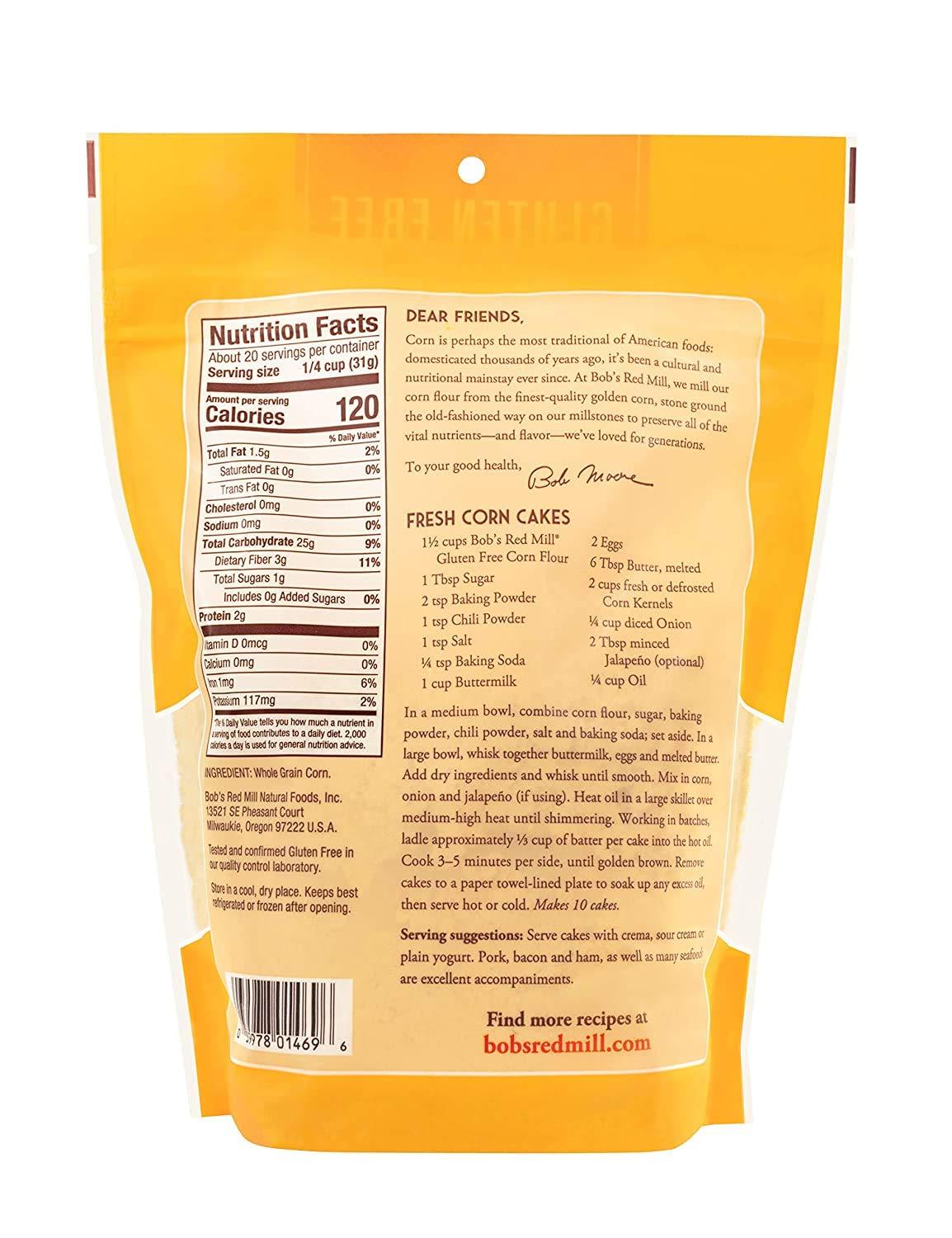 imageBobs Red Mill Gluten Free Corn Flour 22oz Pack of 4 Gluten Free Whole Grain Vegan Kosher22 Ounce Pack of 2