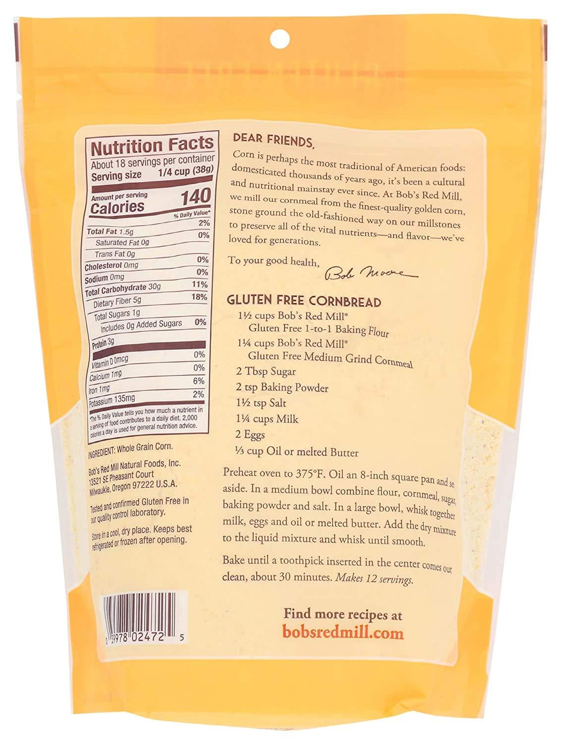 imageBobs Red Mill Gluten Free Cornmeal 24oz Pack of 4 Gluten Free Vegan Whole Grain Kosher24 Ounce Pack of 2