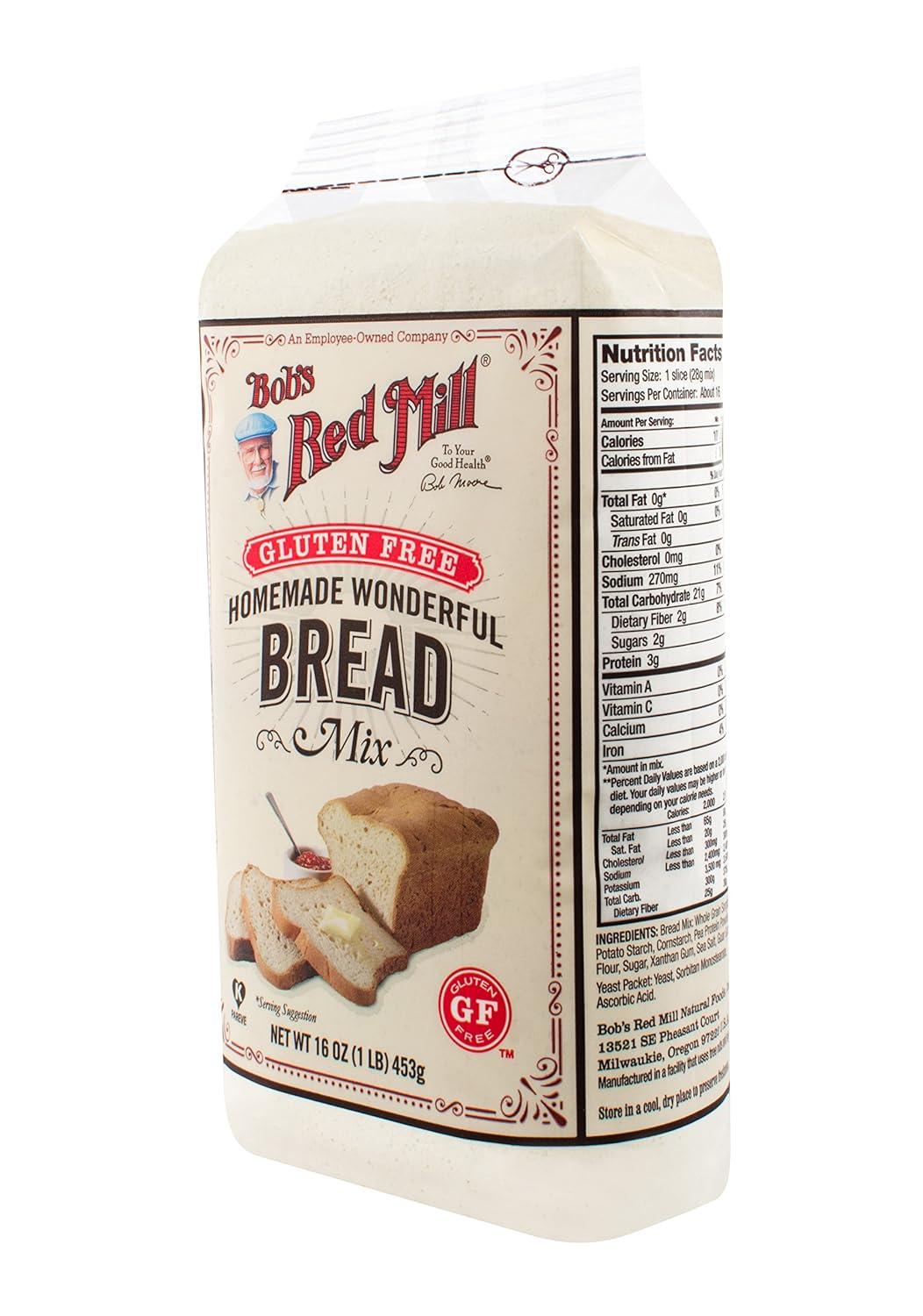 imageBobs Red Mill Gluten Free Homemade Wonderful Bread Mix 16oz Pack of 4 Gluten Free Kosher16 Ounce Pack of 4