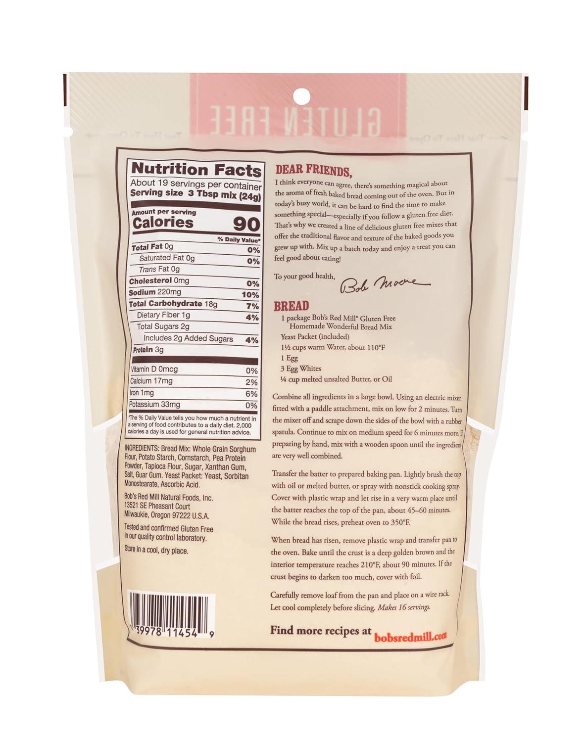 imageBobs Red Mill Gluten Free Homemade Wonderful Bread Mix 16oz Pack of 4 Gluten Free Kosher16 Ounce Pack of 4