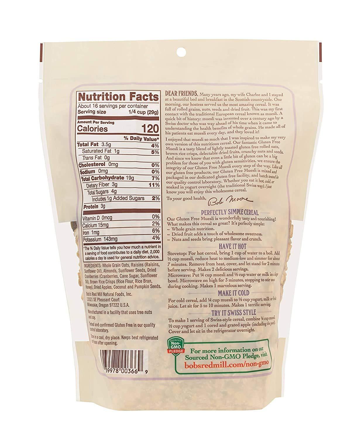 imageBobs Red Mill Gluten Free Muesli 16oz Pack of 4 Gluten Free Non GMO Kosher1 Pound Pack of 2