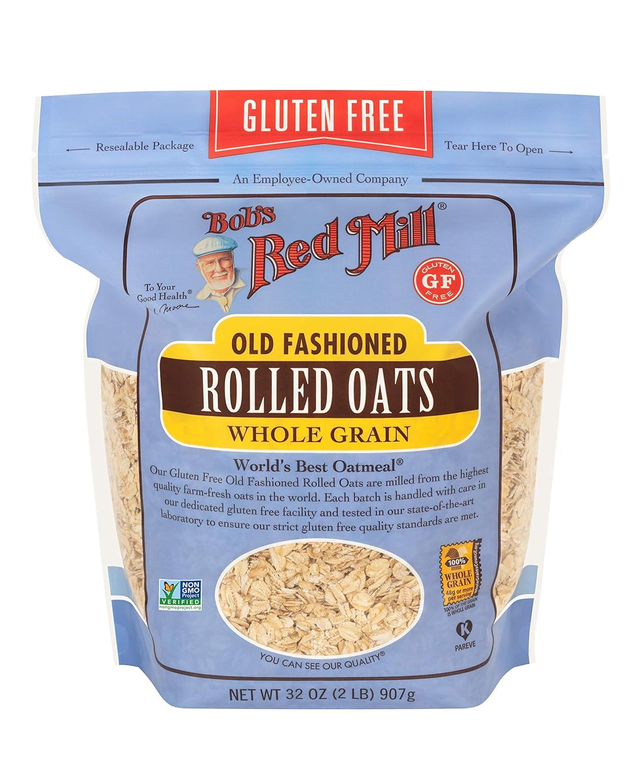imageBobs Red Mill Gluten Free Old Fashioned Rolled Oats 32oz Pack of 4 Non GMO Whole Grain Vegan KosherGF Old Fashioned