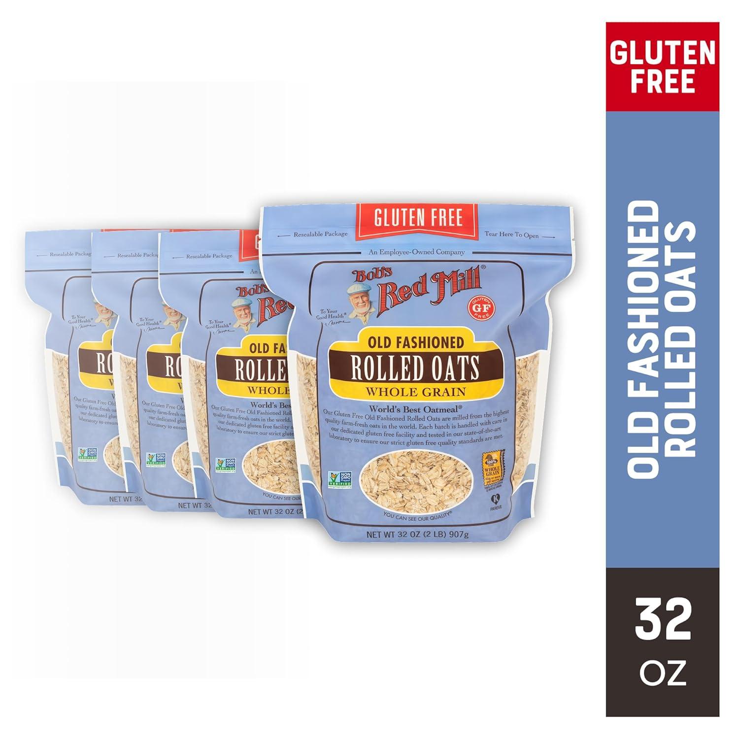 imageBobs Red Mill Gluten Free Old Fashioned Rolled Oats 32oz Pack of 4 Non GMO Whole Grain Vegan KosherGF Old Fashioned