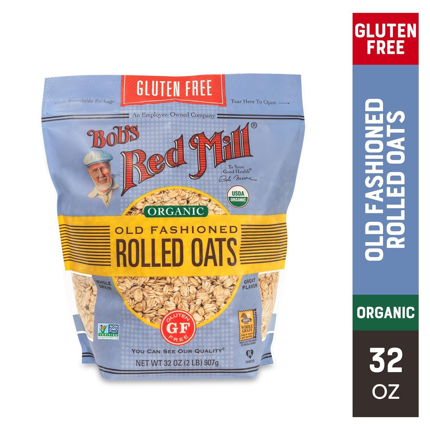 imageBobs Red Mill Gluten Free Organic Old Fashioned Rolled Oats 32oz Pack of 4 Non GMO Whole Grain Vegan KosherOG GF Old Fashioned Oats
