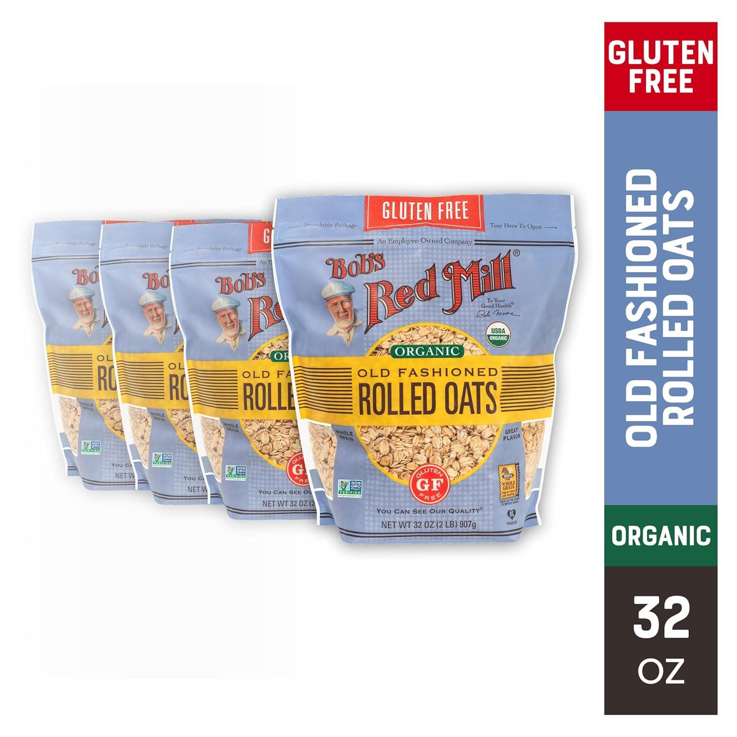 imageBobs Red Mill Gluten Free Organic Old Fashioned Rolled Oats 32oz Pack of 4 Non GMO Whole Grain Vegan KosherOld Fashioned Whole Grain