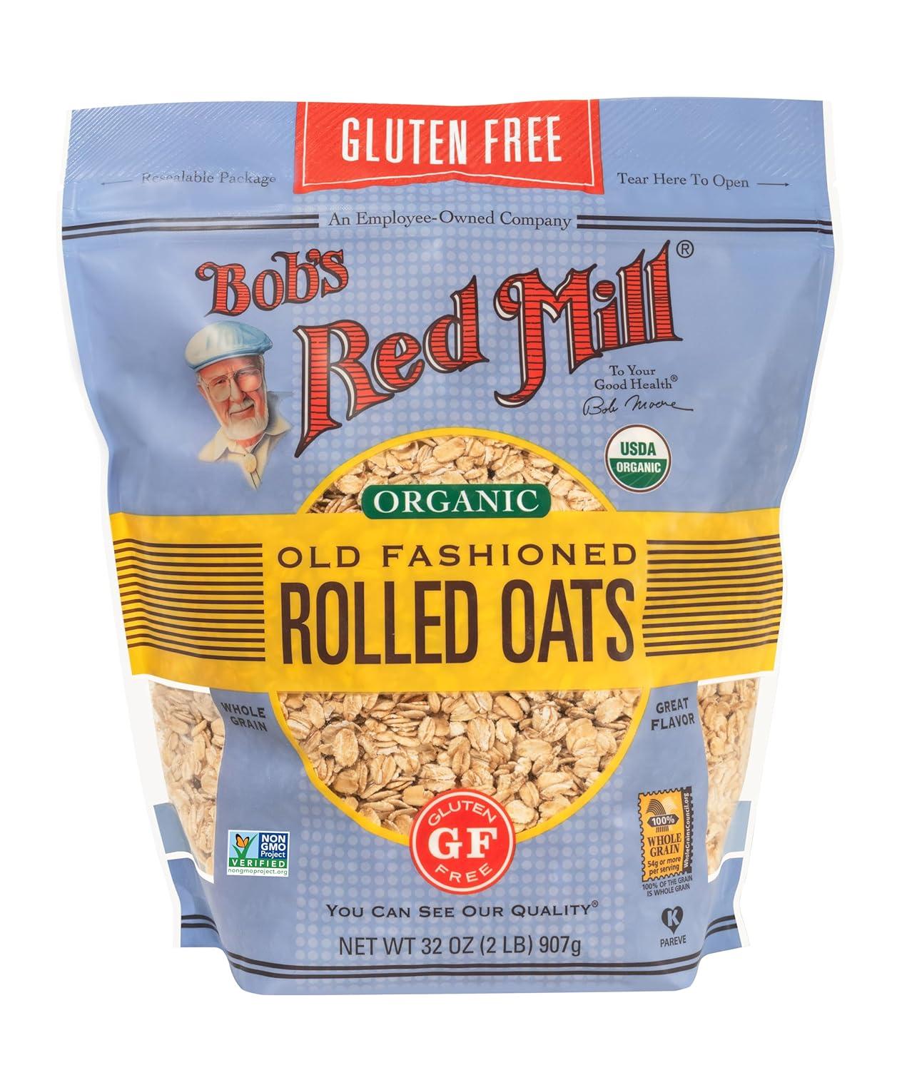 imageBobs Red Mill Gluten Free Organic Old Fashioned Rolled Oats 32oz Pack of 4 Non GMO Whole Grain Vegan KosherOld Fashioned Whole Grain