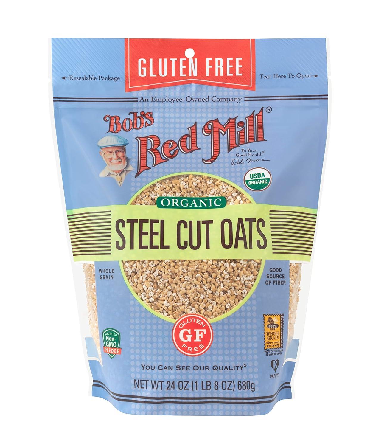 imageBobs Red Mill Gluten Free Organic Steel Cut Oats 24oz Pack of 4 Non GMO Whole Grain Vegan Kosher24 Ounce Pack of 4