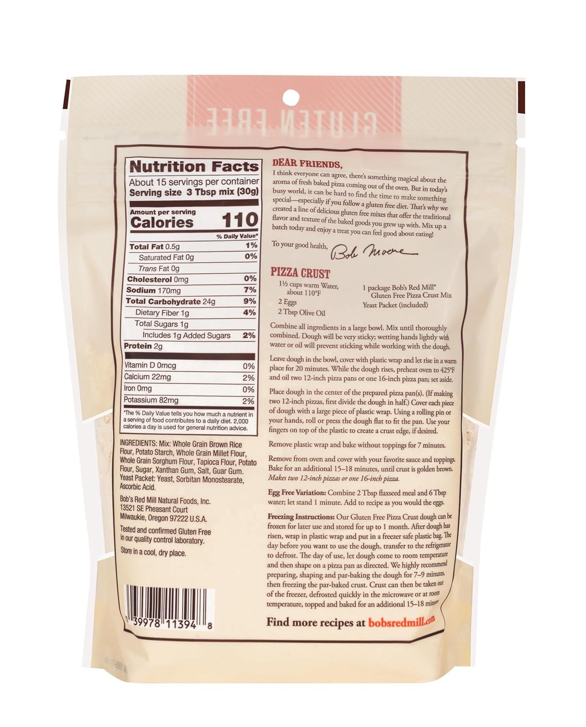 imageBobs Red Mill Gluten Free Pizza Crust Mix 16oz Pack of 4 Makes two 12 crusts per package Kosher16 oz Pack of 4