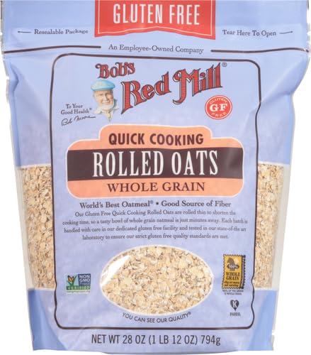imageBobs Red Mill Gluten Free Quick Cooking Rolled Oats 28oz Pack of 4 Non GMO Whole Grain Vegan KosherGF Quick Rolled Oats
