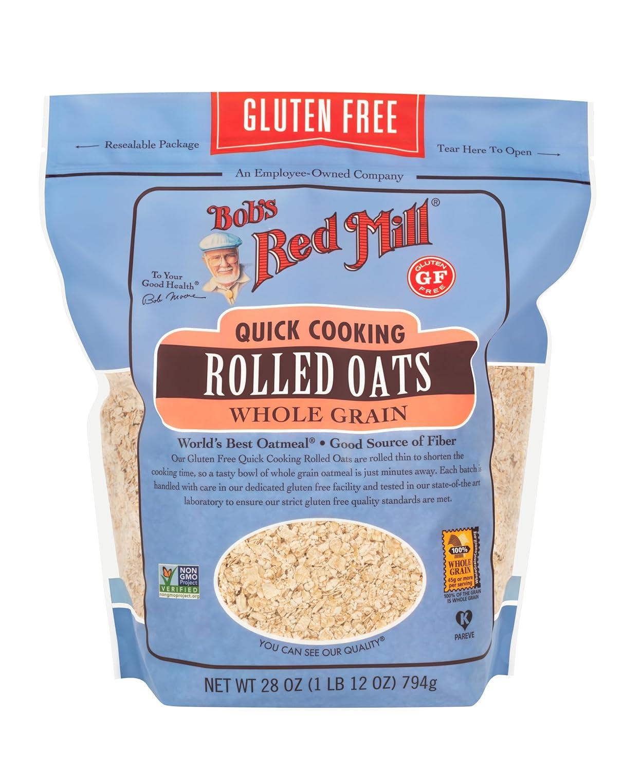 imageBobs Red Mill Gluten Free Quick Cooking Rolled Oats 28oz Pack of 4 Non GMO Whole Grain Vegan KosherGF Quick Rolled Oats