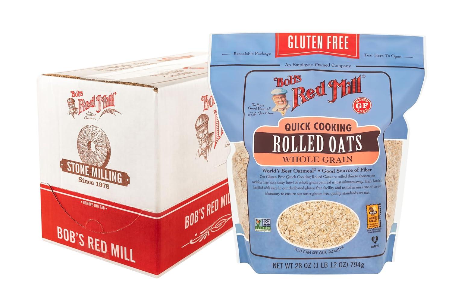 imageBobs Red Mill Gluten Free Quick Cooking Rolled Oats 28oz Pack of 4 Non GMO Whole Grain Vegan KosherGF Quick Rolled Oats