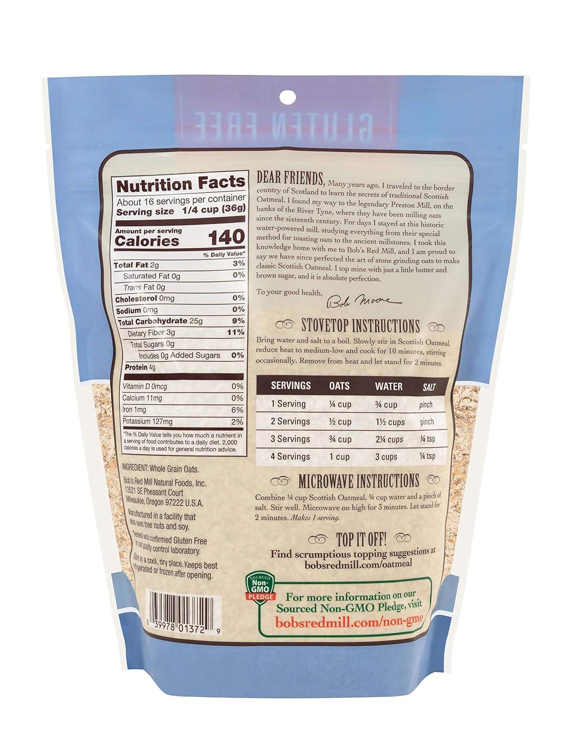 imageBobs Red Mill Gluten Free Scottish Oatmeal 20ounce Pack of 4125 Pound Pack of 1