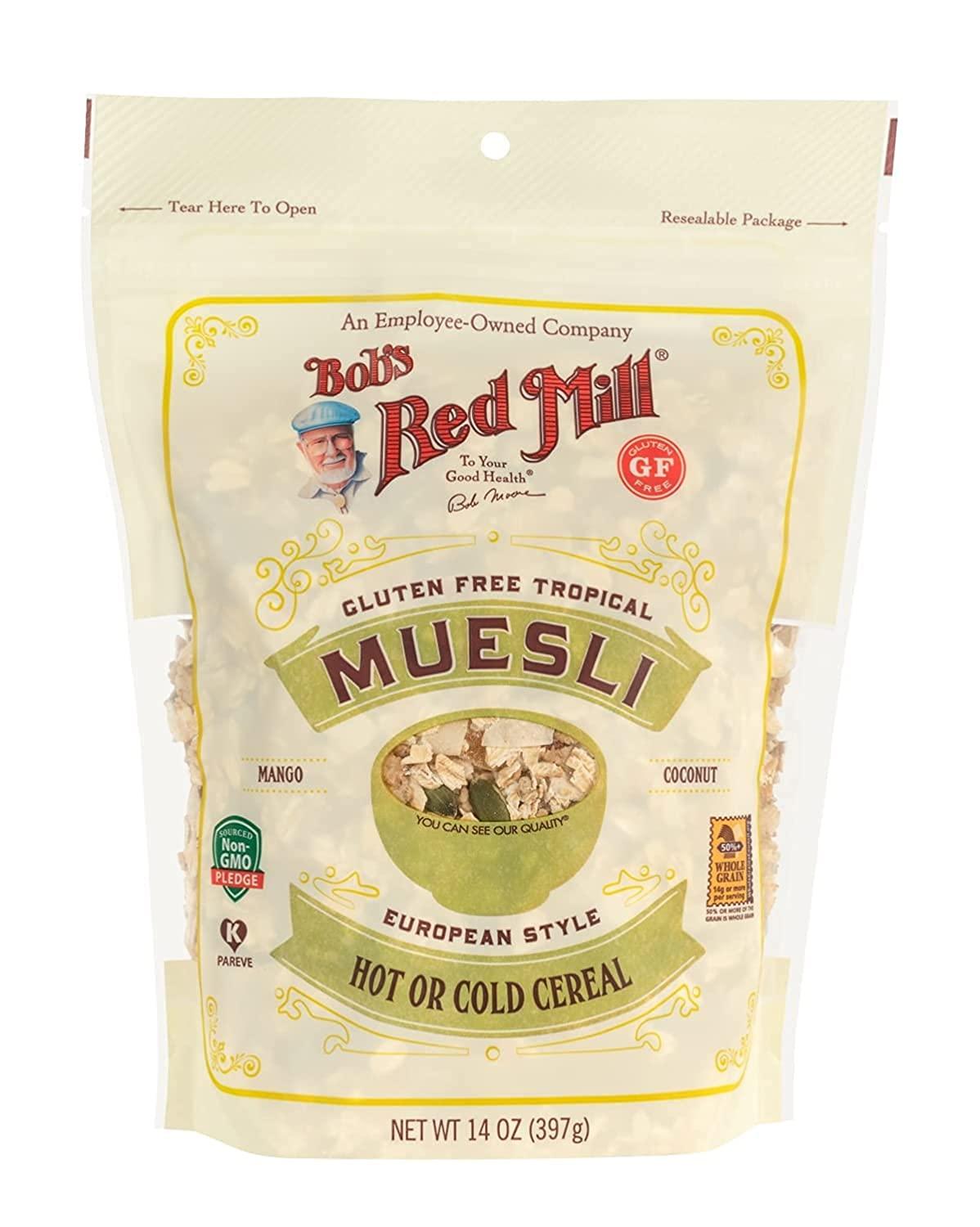 imageBobs Red Mill Gluten Free Tropical Muesli 14oz Pack of 4 Gluten Free Non GMO Whole Grain Kosher14 Ounce Pack of 4
