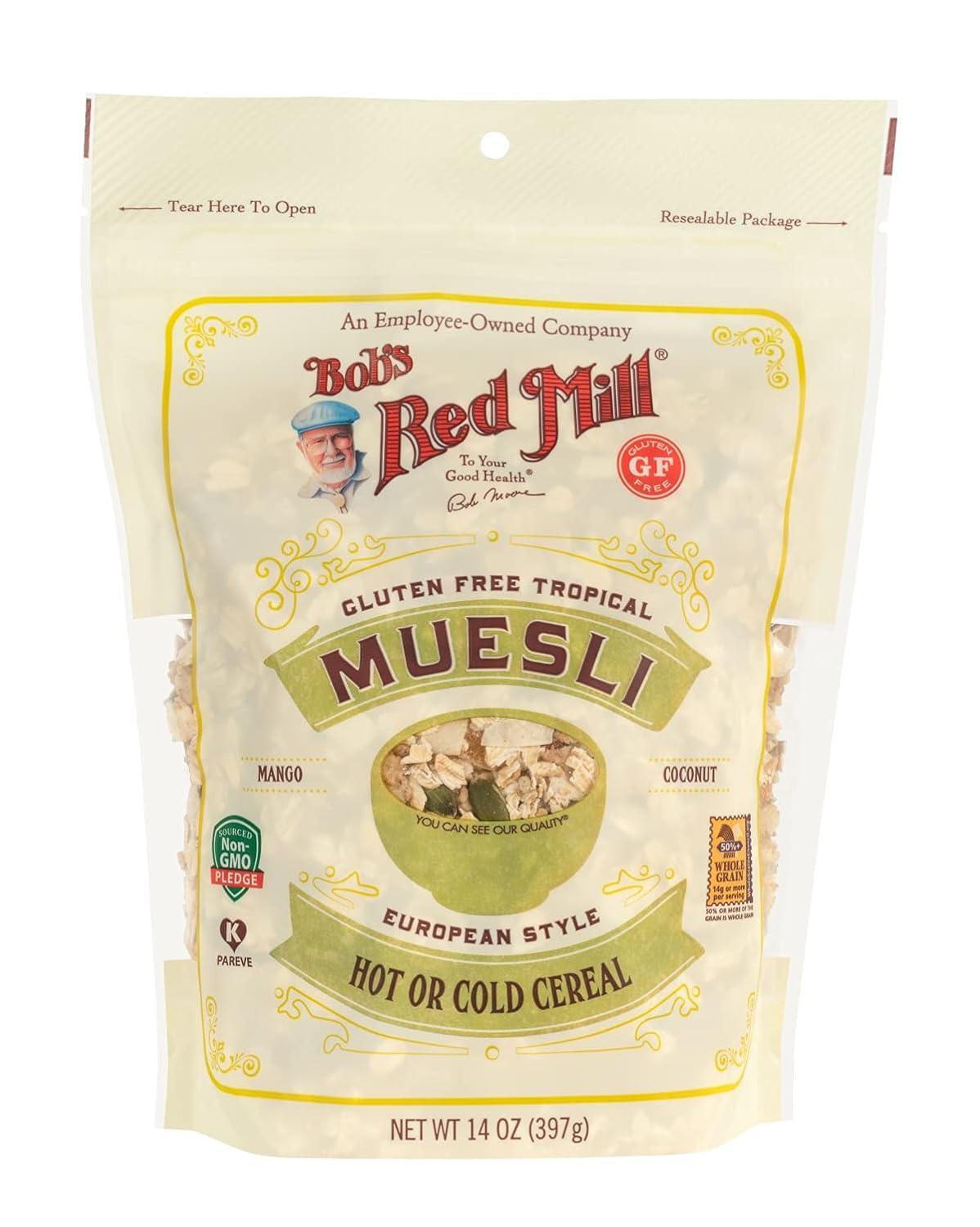 imageBobs Red Mill Gluten Free Tropical Muesli 14oz Pack of 4 Gluten Free Non GMO Whole Grain Kosher56 Ounce Pack of 1