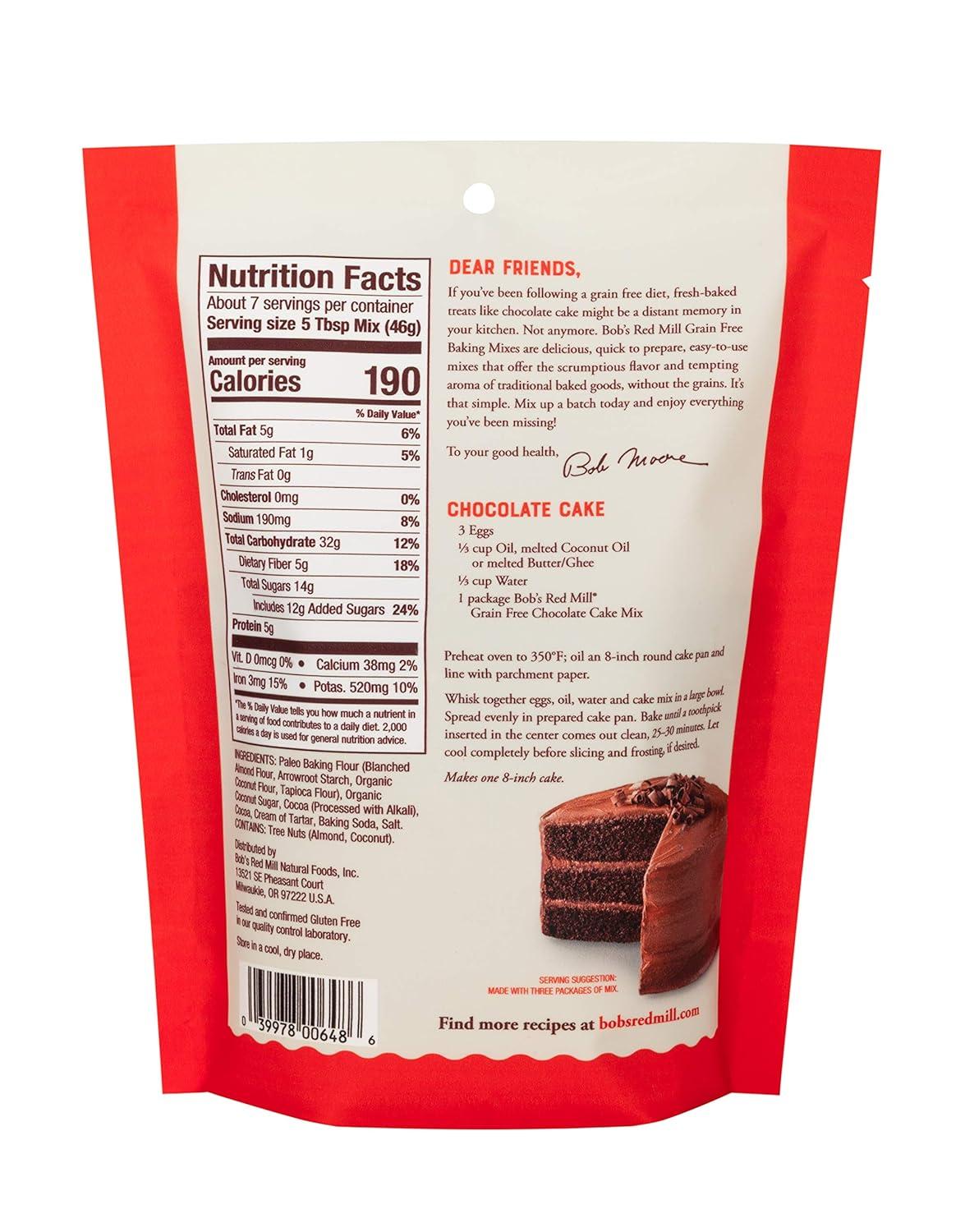 imageBobs Red Mill Grain Free Chocolate Cake Mix 105oz Pack of 5 Non GMO Grain Free Paleo Friendly Kosher105 Ounce Pack of 5