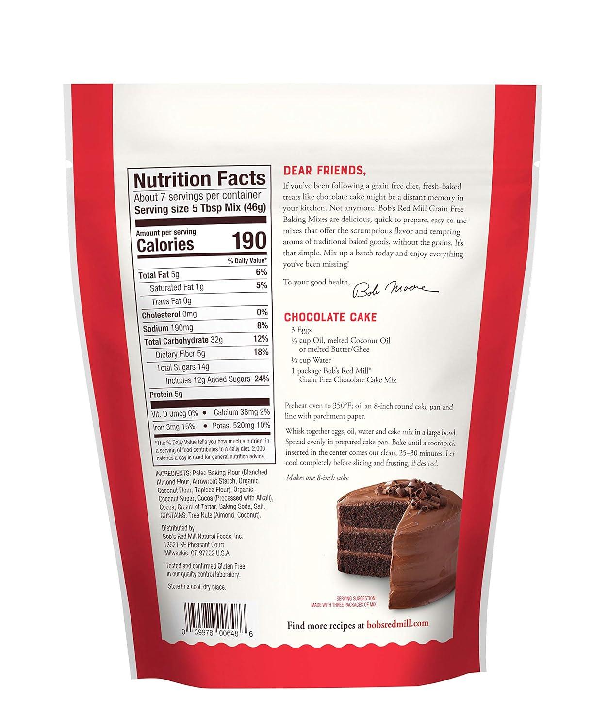 imageBobs Red Mill Grain Free Chocolate Cake Mix 105oz Pack of 5 Non GMO Grain Free Paleo Friendly Kosher105 Ounce Pack of 5