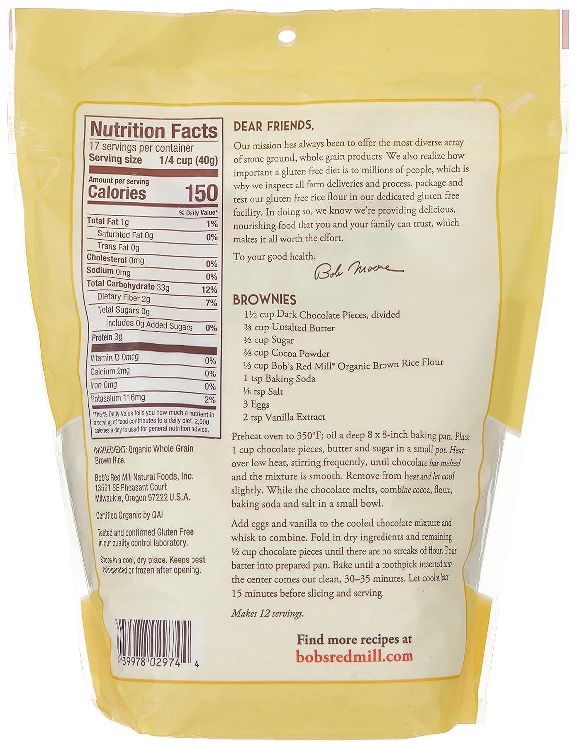 imageBobs Red Mill Organic Brown Rice Flour 24oz Pack of 4 Non GMO Whole Grain Vegan Kosher15 Pound Pack of 1