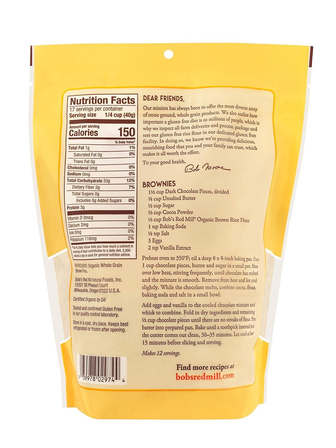 imageBobs Red Mill Organic Brown Rice Flour 24oz Pack of 4 Non GMO Whole Grain Vegan Kosher15 Pound Pack of 4