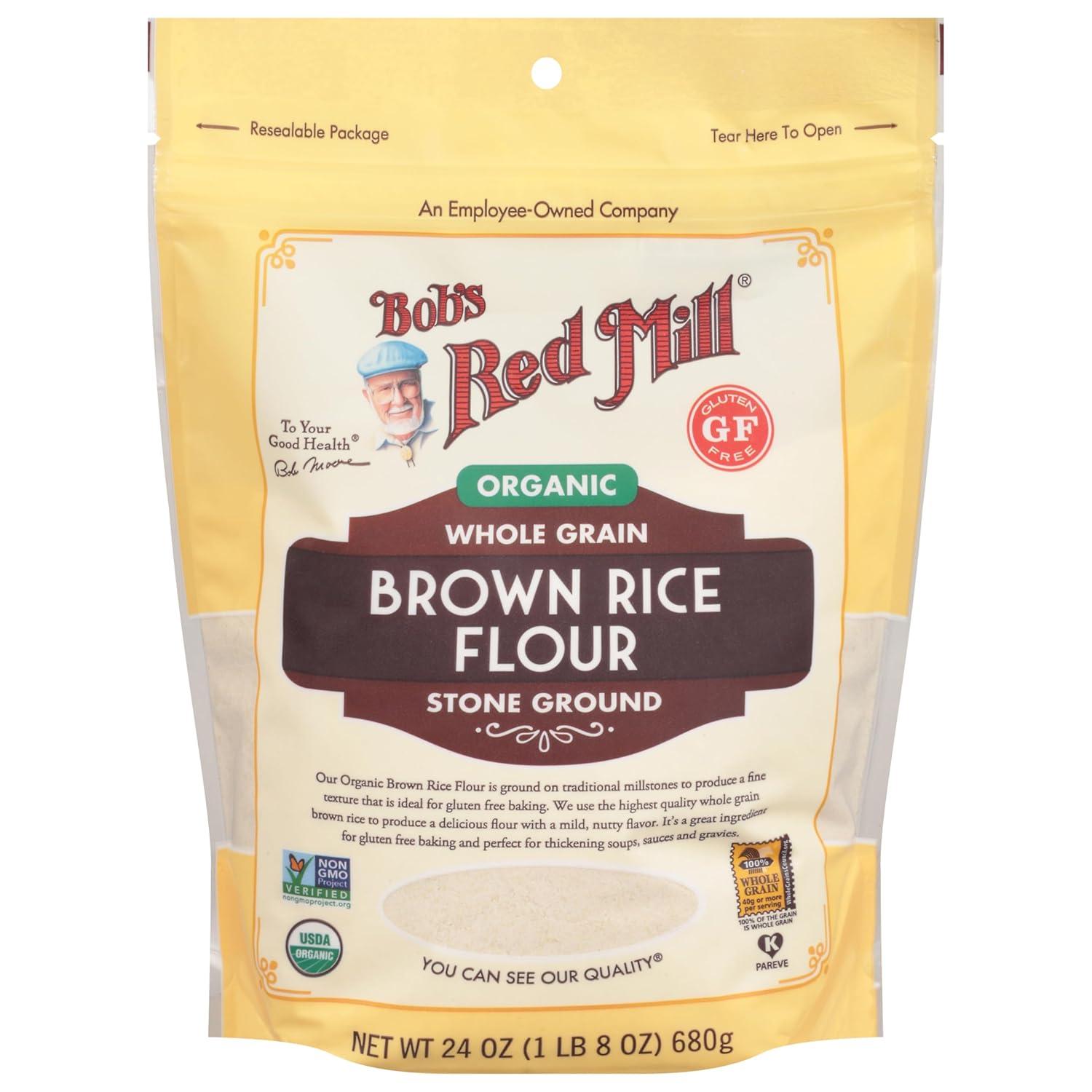 imageBobs Red Mill Organic Brown Rice Flour 24oz Pack of 4 Non GMO Whole Grain Vegan Kosher15 Pound Pack of 4