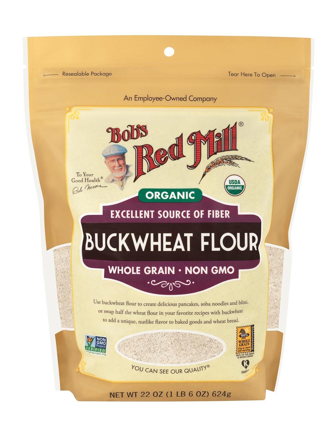 imageBobs Red Mill Organic Buckwheat Flour 22oz Pack of 4 Non GMO Whole Grain Vegan Kosher22 Ounce Pack of 4