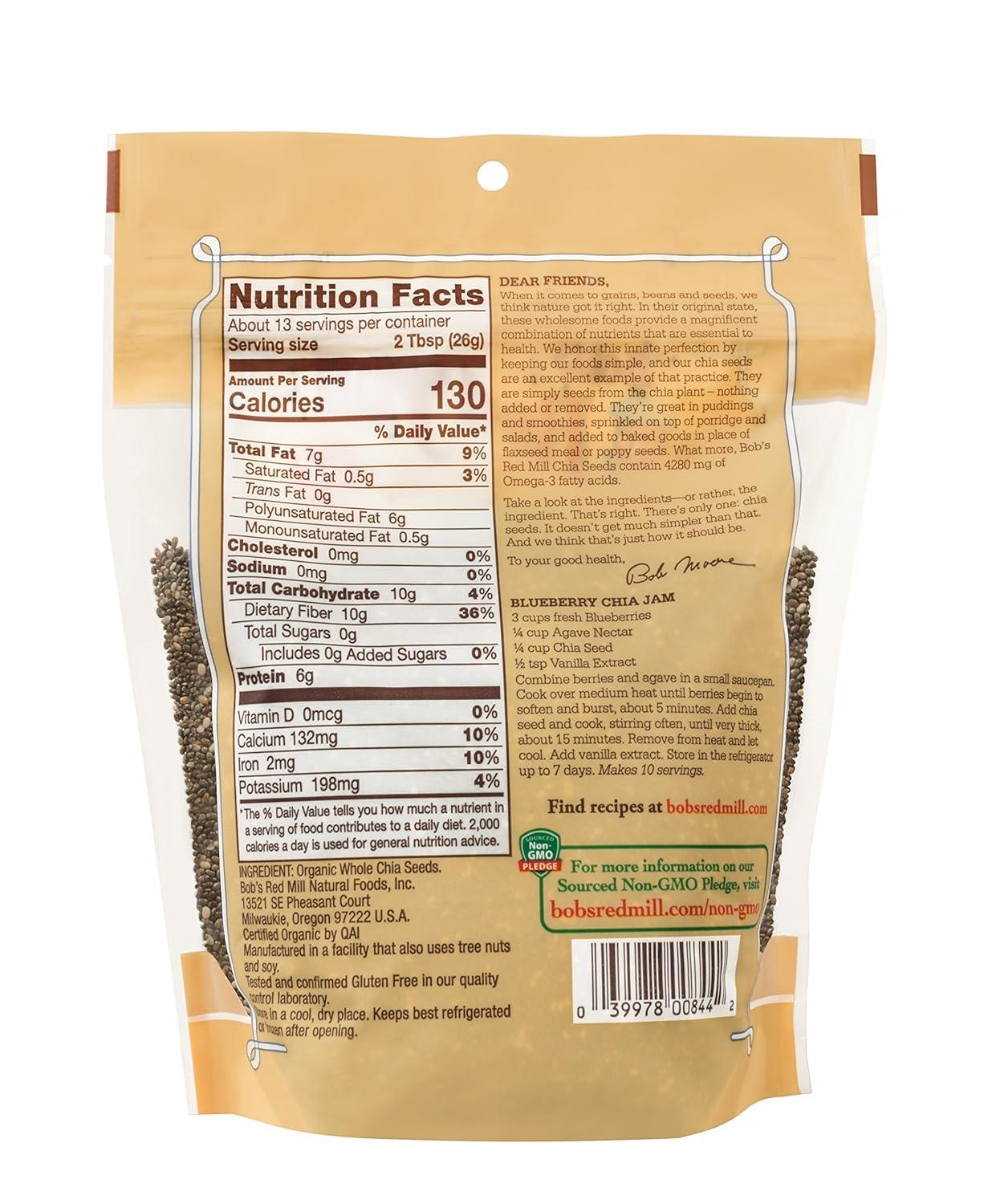 imageBobs Red Mill Organic Chia Seed 12oz Pack of 5 Non GMO Vegan Keto Friendly Paleo Friendly Kosher12 Ounce Pack of 1