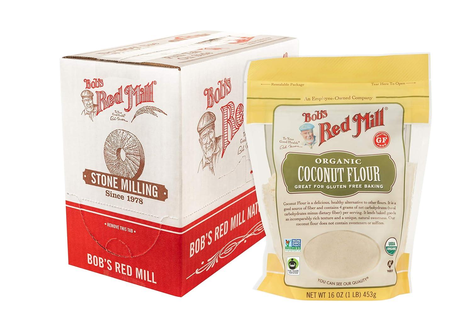imageBobs Red Mill Organic Coconut Flour 16oz Pack of 4 Non GMO Fair Trade Certified Vegan Keto Friendly Paleo Friendly KosherVO