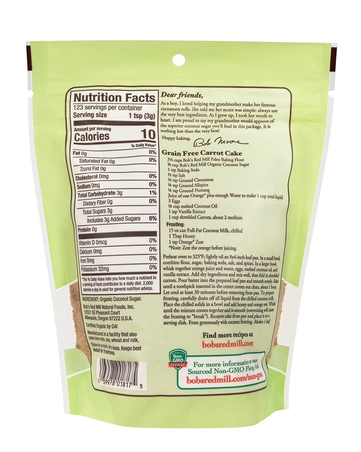 imageBobs Red Mill Organic Coconut Sugar 13oz Pack of 4 Non GMO Vegan Paleo Friendly Kosher52 Ounce Pack of 1