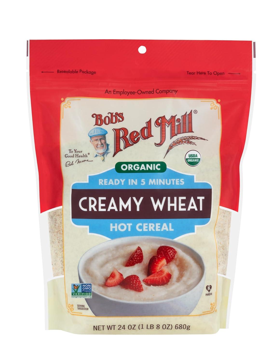 imageBobs Red Mill Organic Creamy Wheat Hot Cereal 24oz Pack of 4 Organic Non GMO Gluten Free Whole Grain Vegan Kosher24 Ounce Pack of 4