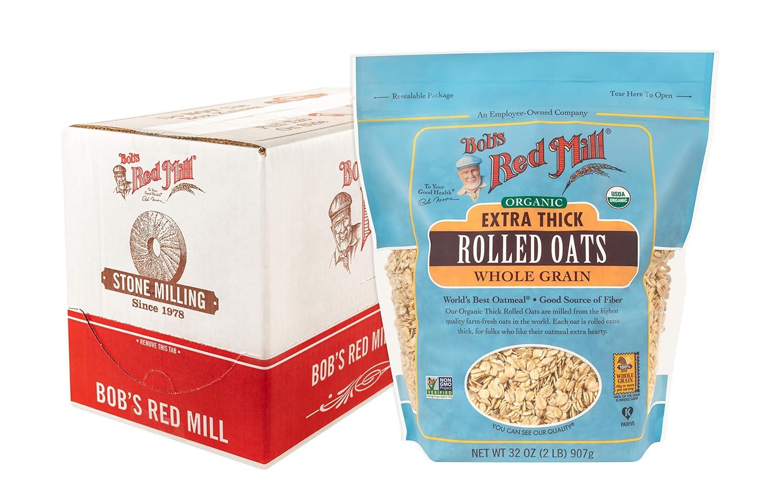 imageBobs Red Mill Organic Extra Thick Rolled Oats 32oz Pack of 4 Non GMO Whole Grain Vegan KosherOG Extra Thick