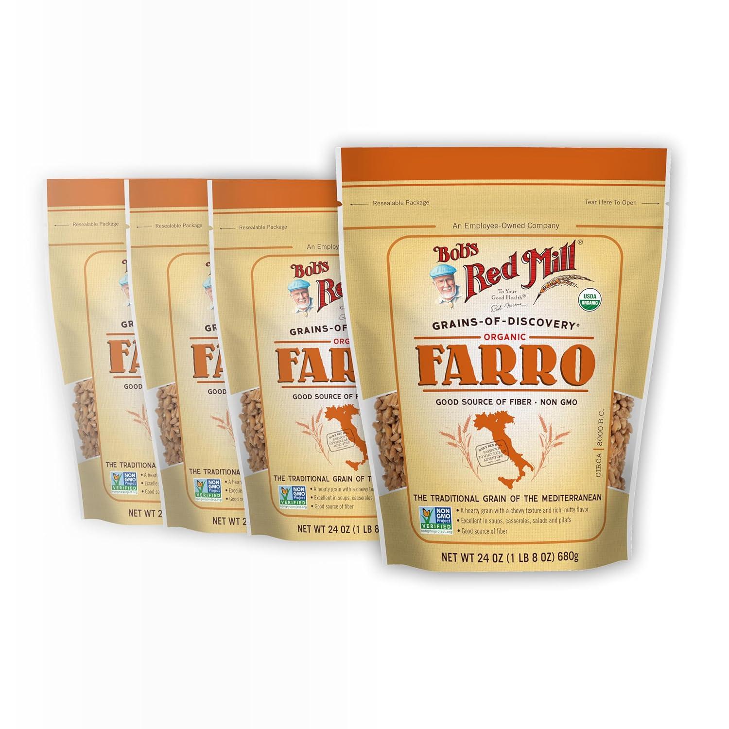 imageBobs Red Mill Organic Farro Grain 24oz Pack of 4 Non GMO Vegan Kosher24 Ounce Pack of 4