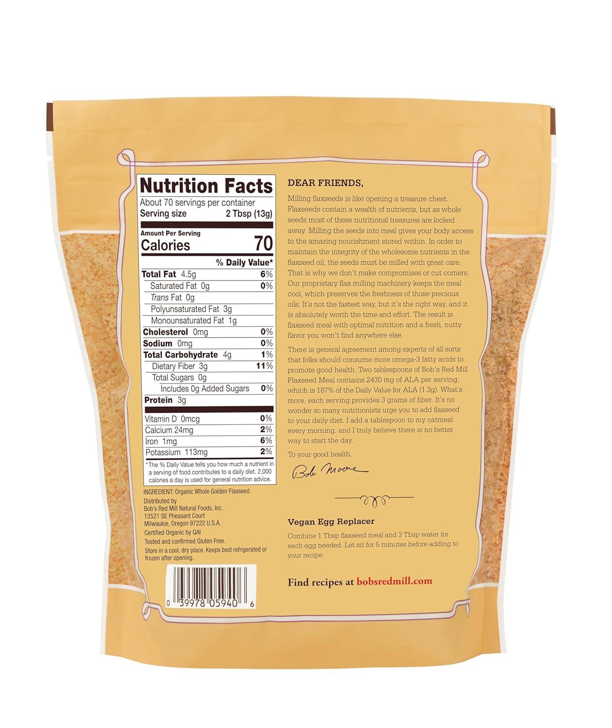 imageBobs Red Mill Organic Golden Flaxseed Meal 32oz Pack of 4 Non GMO Vegan Paleo Friendly Keto Friendly Kosher