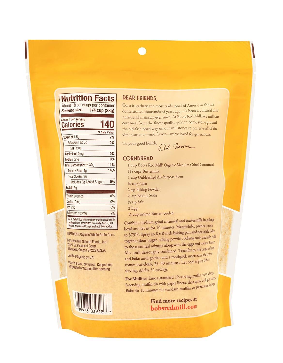 imageBobs Red Mill Organic Medium Grind Cornmeal 24oz Pack of 4 Non GMO Whole Grain Vegan Kosher96 Ounce Pack of 1