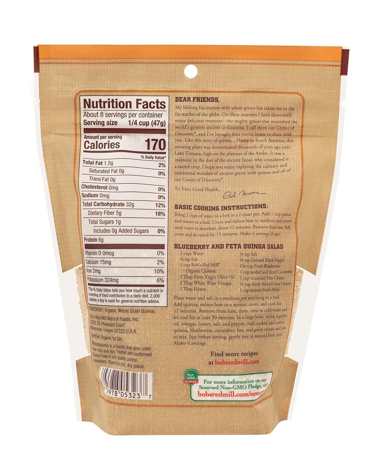 imageBobs Red Mill Organic White Quinoa 13oz Pack of 5 Non GMO Whole Grain Vegan Kosher13 Ounce Pack of 5