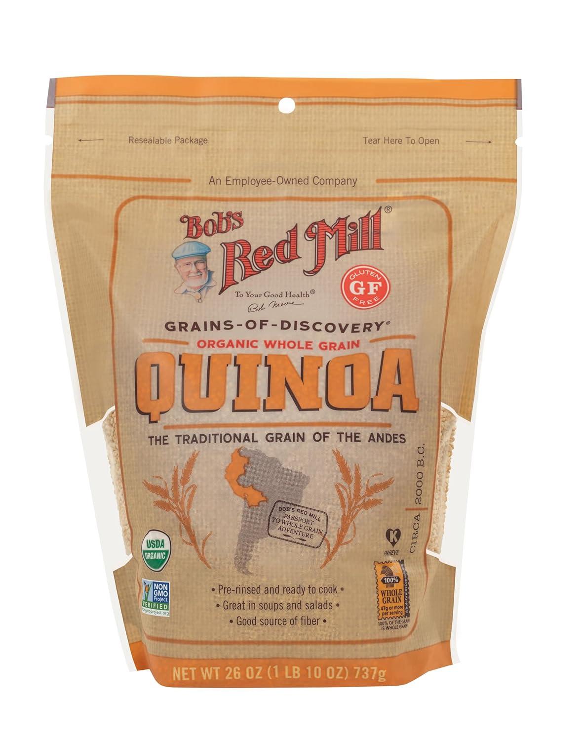 imageBobs Red Mill Organic White Quinoa 13oz Pack of 5 Non GMO Whole Grain Vegan Kosher26 Ounce Pack of 4