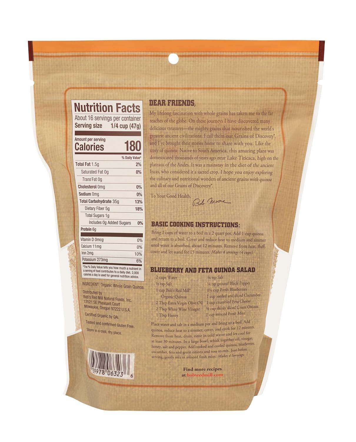 imageBobs Red Mill Organic White Quinoa 13oz Pack of 5 Non GMO Whole Grain Vegan Kosher26 Ounce Pack of 4