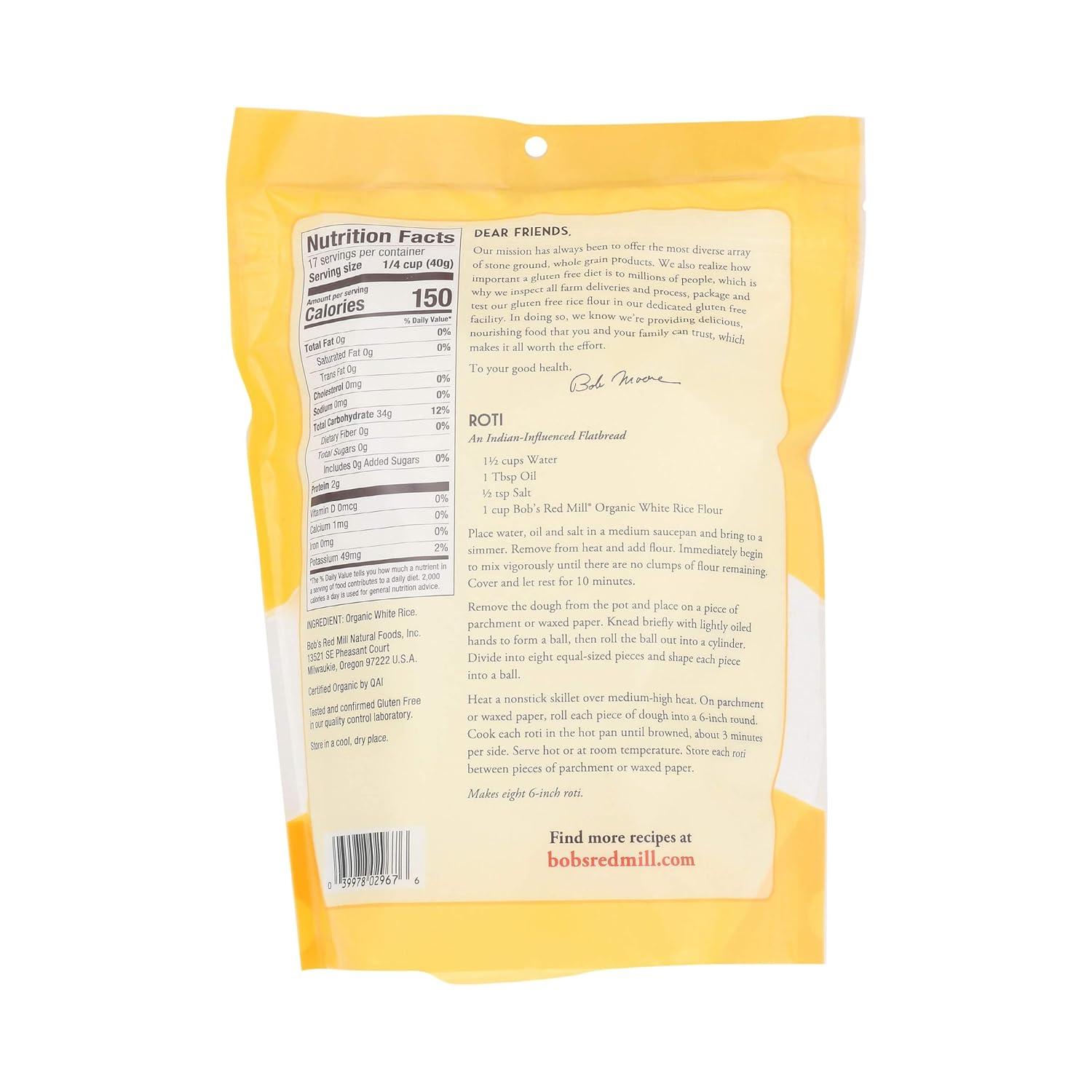 imageBobs Red Mill Organic White Rice Flour 24oz Pack of 4 Non GMO Vegan Kosher24 Ounce Pack of 1