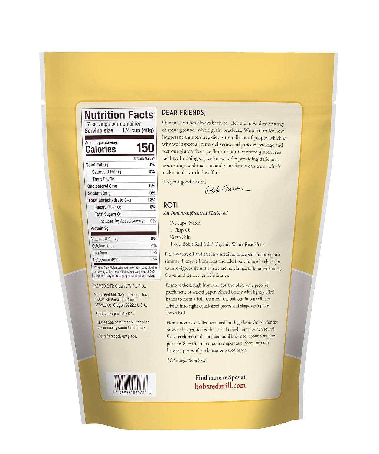 imageBobs Red Mill Organic White Rice Flour 24oz Pack of 4 Non GMO Vegan Kosher24 Ounce Pack of 4