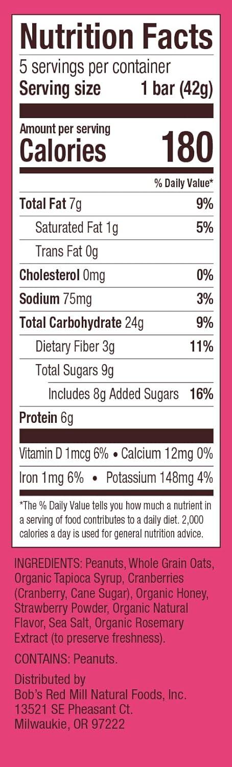 imageBobs Red Mill Peanut Butter Jelly amp Oats Snack Bar 5 Bars Pack of 1 Gluten Free NonGMO Whole Grain