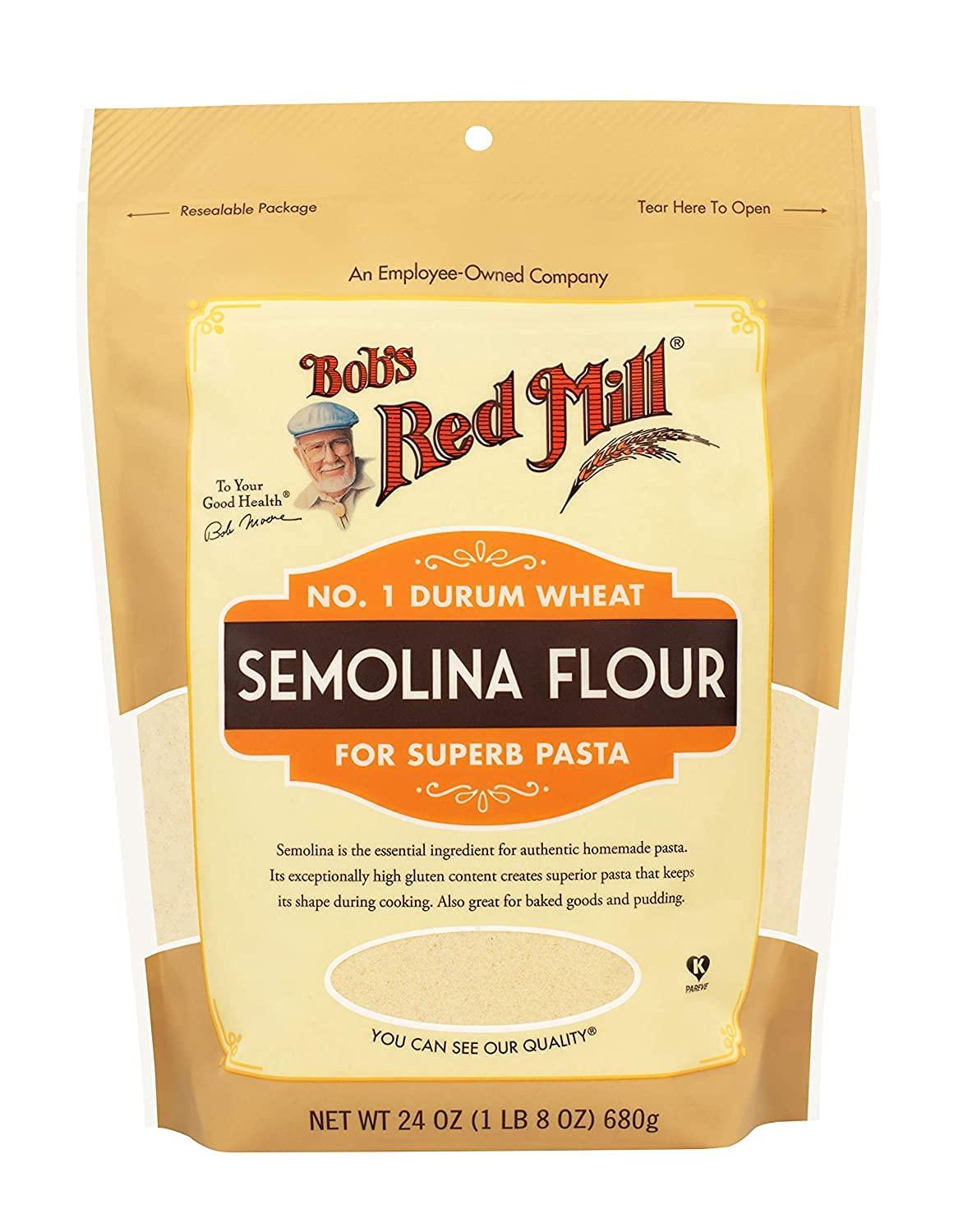 imageBobs Red Mill Semolina Pasta Flour 24oz Pack of 4 Vegan Kosher24 Ounce Pack of 1