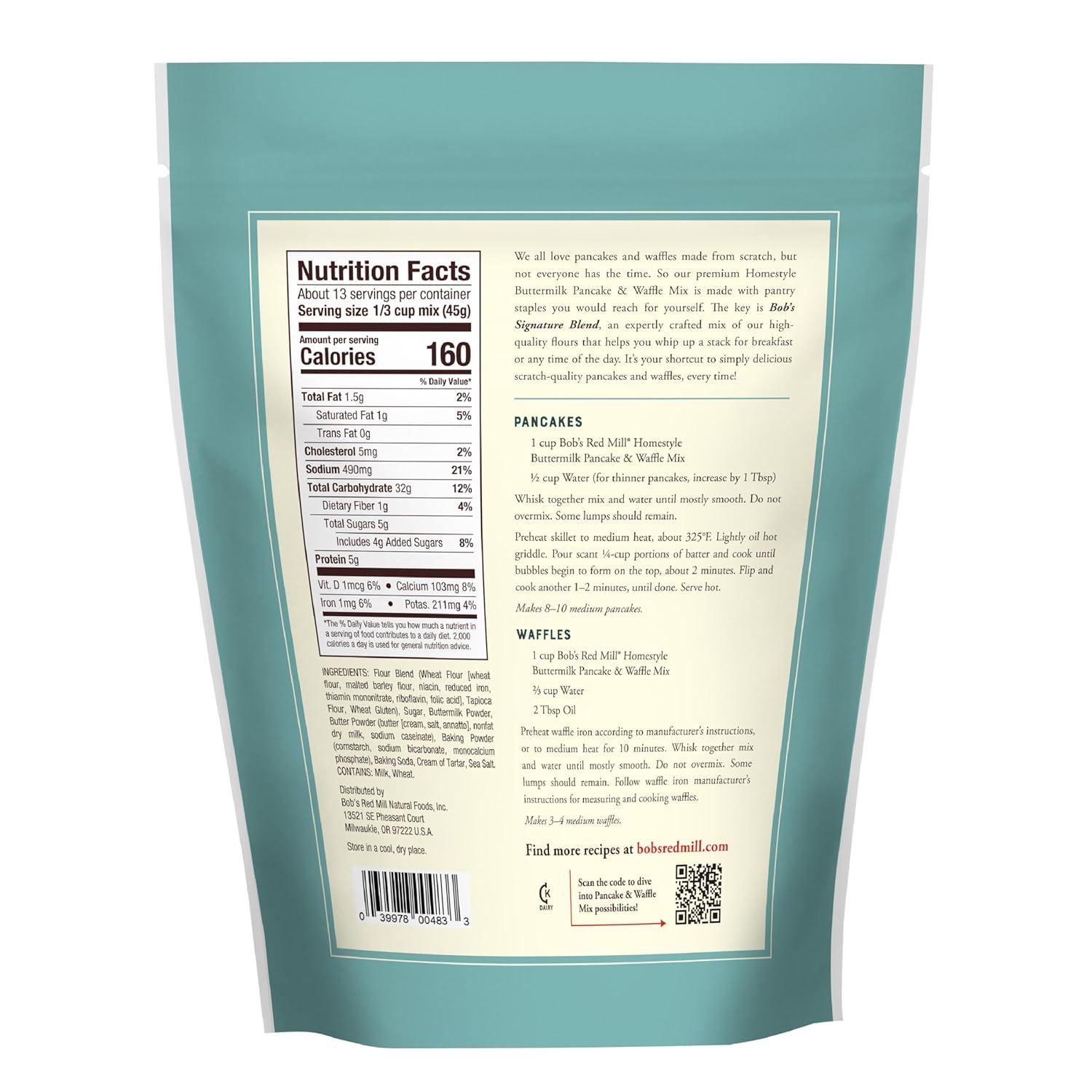 imageBobs Red Mill Signature Buttermilk Pancake Mix 20oz Pack of 1 Just Add Water Makes 3240 Pancakes per BagButtermilk