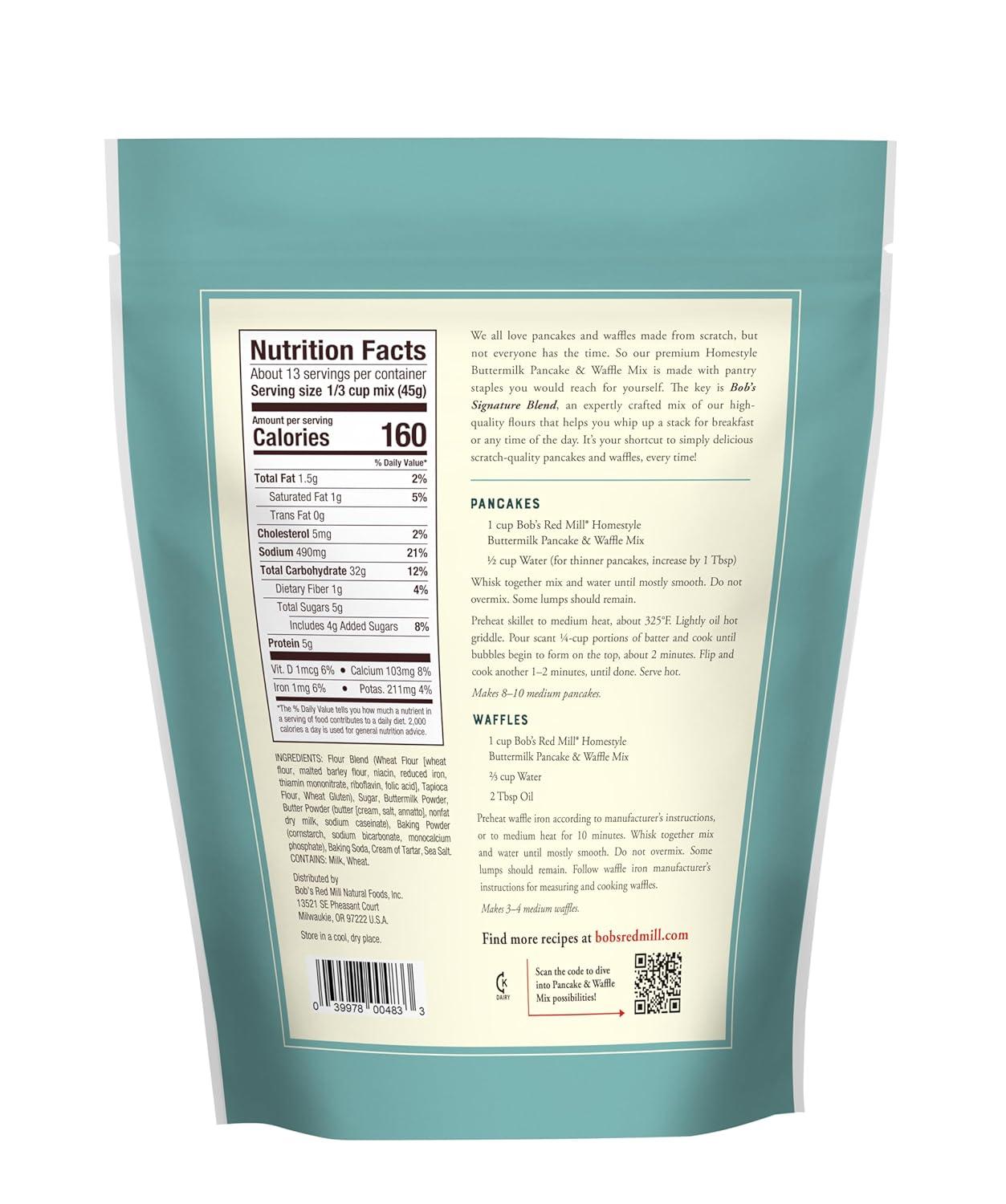 imageBobs Red Mill Signature Buttermilk Pancake Mix 20oz Pack of 4 Just Add Water Makes 3240 Pancakes per BagButtermilk