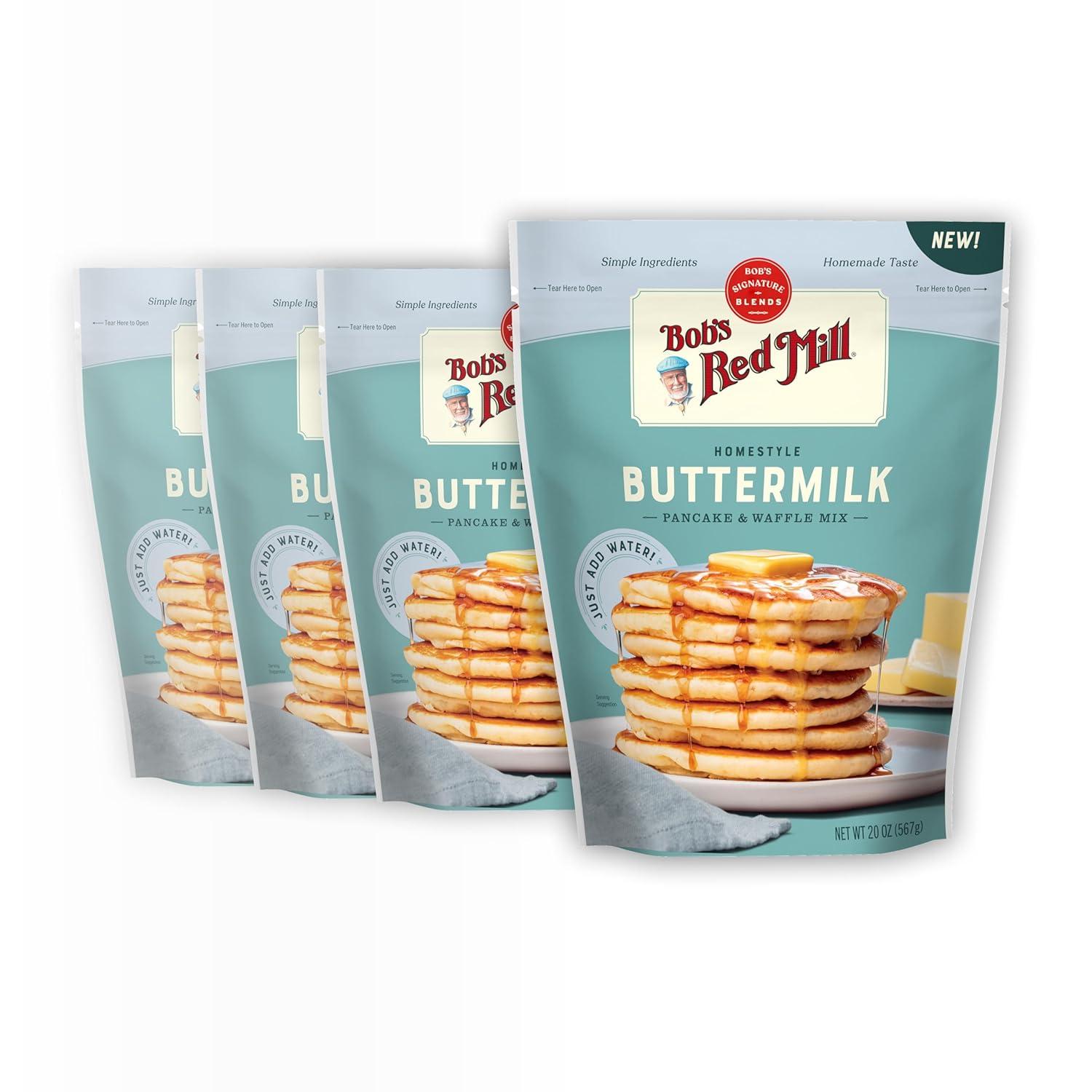 imageBobs Red Mill Signature Buttermilk Pancake Mix 20oz Pack of 4 Just Add Water Makes 3240 Pancakes per BagButtermilk