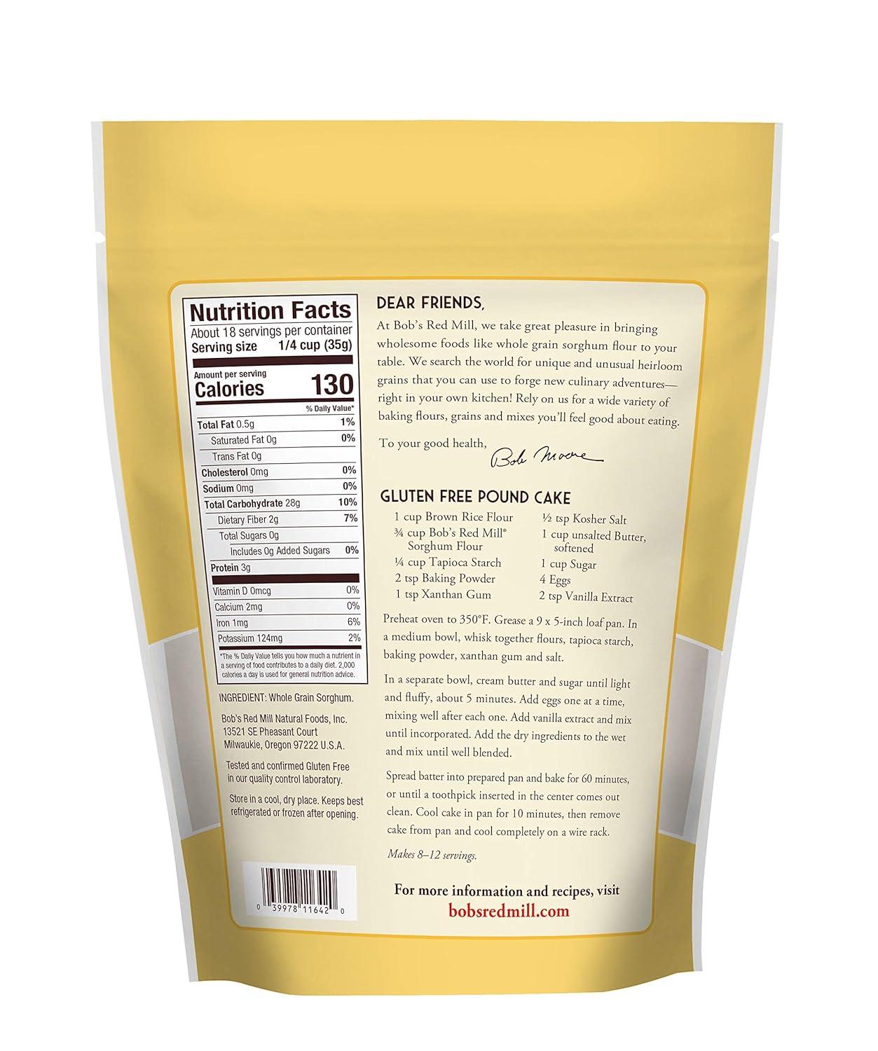 imageBobs Red Mill Sorghum Flour 22oz Pack of 4 Whole Grain Vegan Kosher22 Ounce Pack of 4