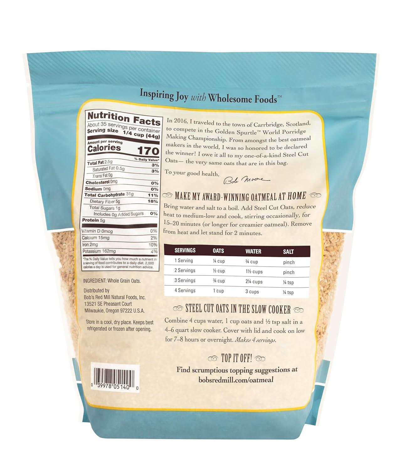 imageBobs Red Mill Steel Cut Oats 24oz Pack of 4 Non GMO Whole Grain Vegan KosherSteel Cut Oats