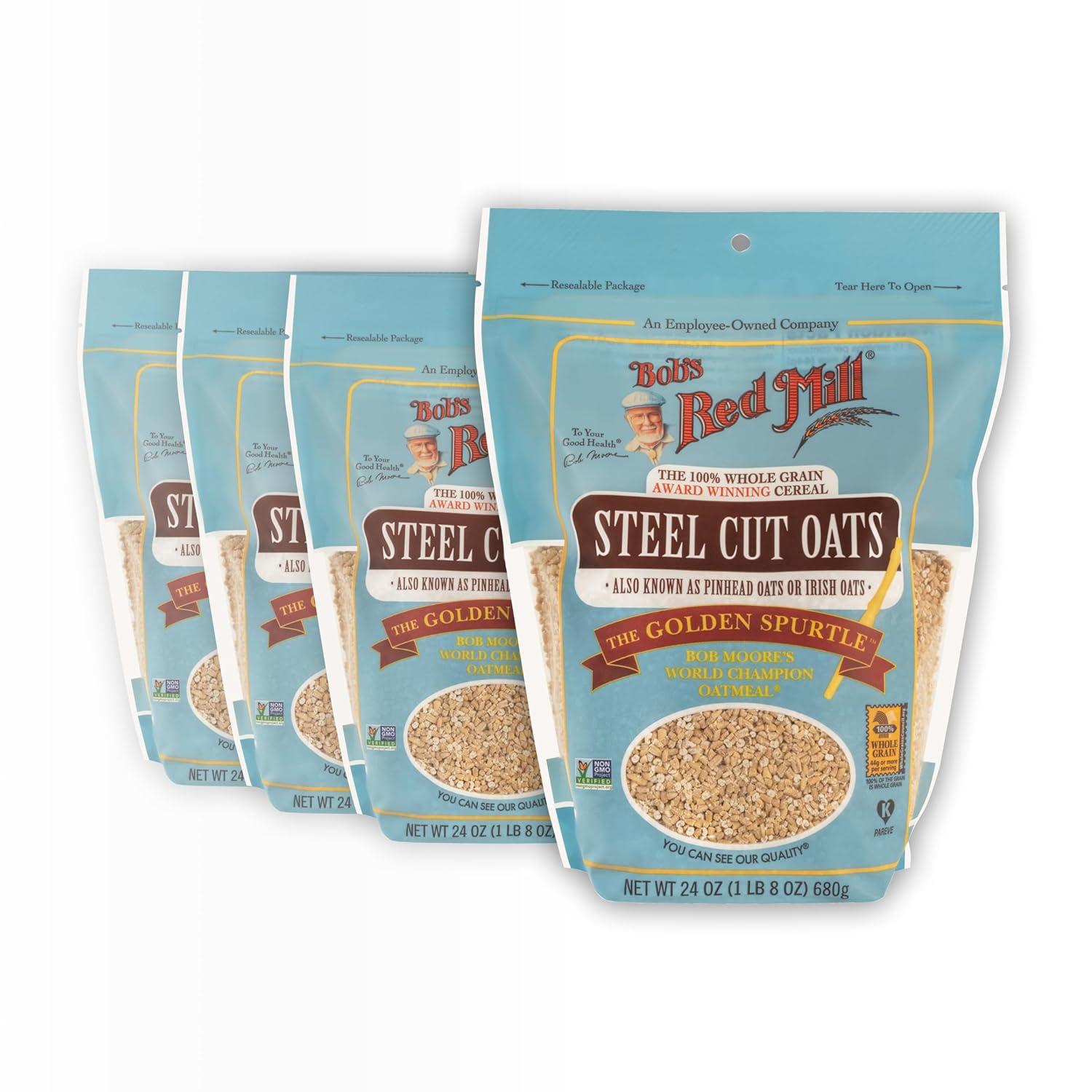 imageBobs Red Mill Steel Cut Oats 24oz Pack of 4 Non GMO Whole Grain Vegan KosherSteel Cut Oats