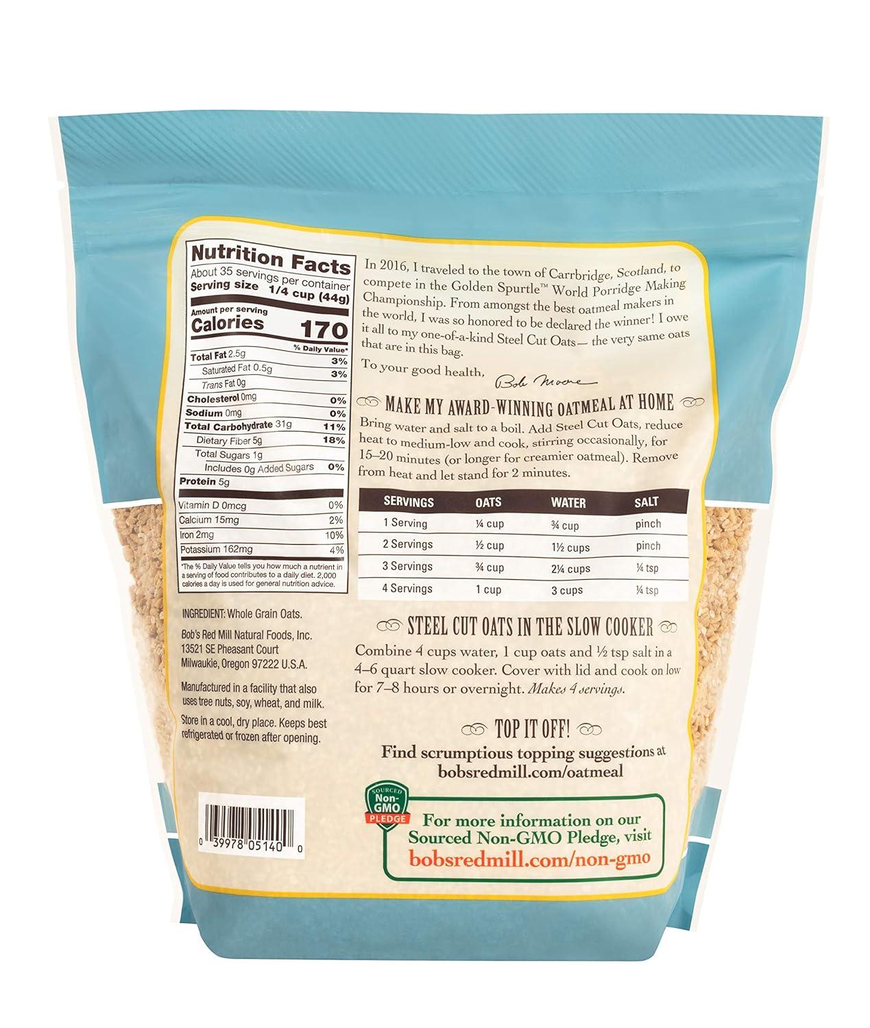 imageBobs Red Mill Steel Cut Oats 24oz Pack of 4 Non GMO Whole Grain Vegan KosherSteel Cut Oats